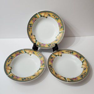 Royal Norfolk RNF25 Fruit Rim Soup Bowls Yellow Gold Band Cherries Berries Trim